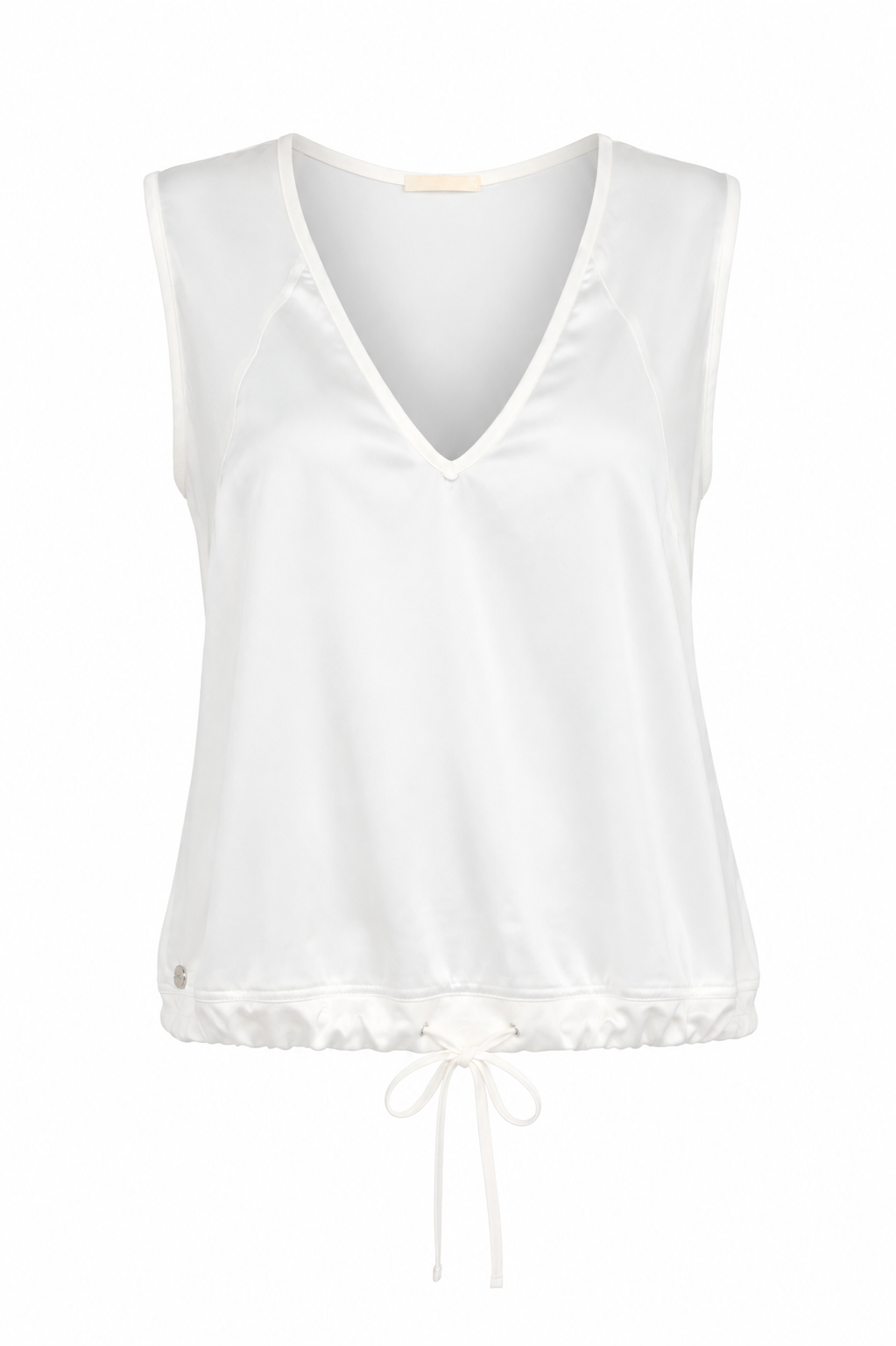 White Satin-Front Drawstring Top – Free Size