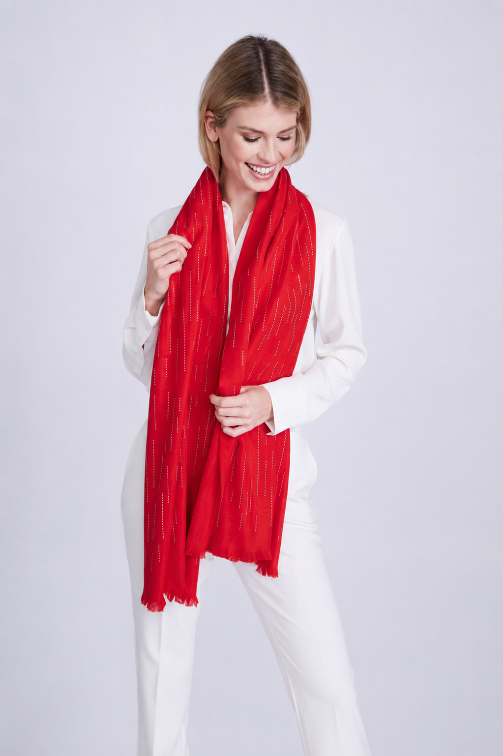 Dominique Embellished Scarf – Red