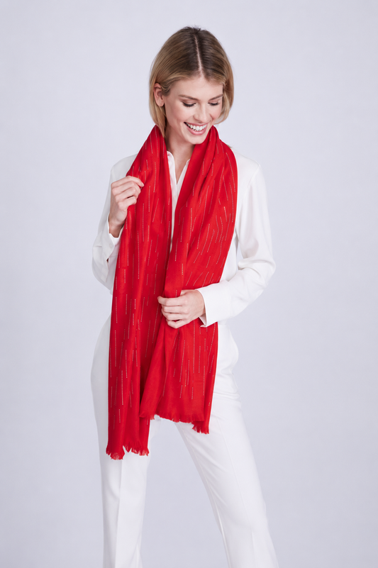 Dominique Embellished Scarf – Red