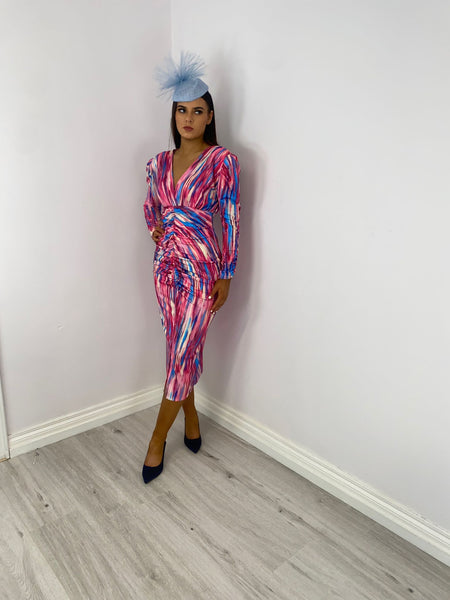 Abbie pink abstract fitted dress