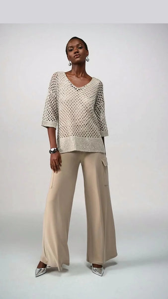 Champagne open knit sweater with sequins.joseph ribkoff 241922
