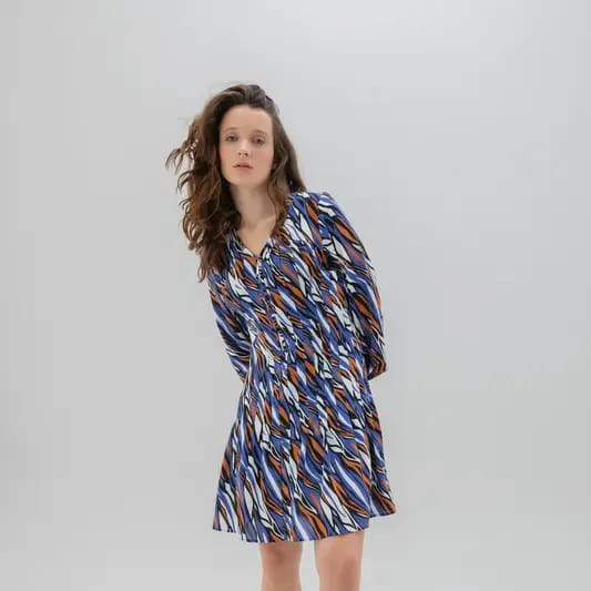 Marble blue animal print dress