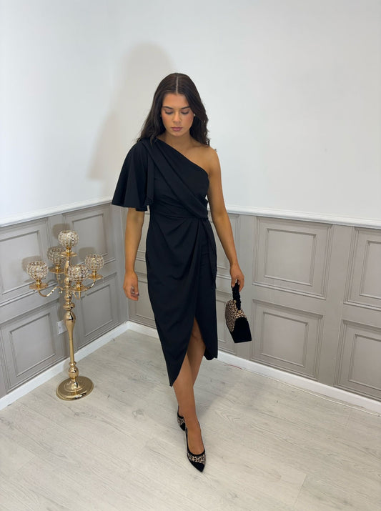 Black one shoulder midi dress