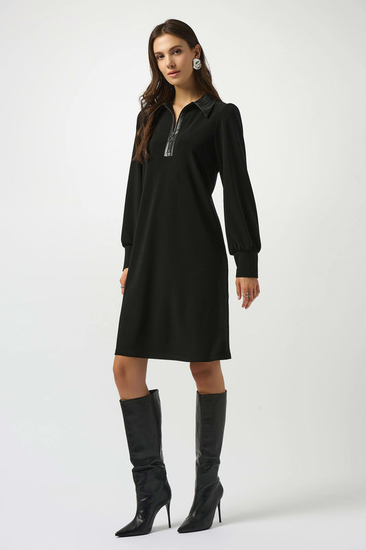 Silky Knit & Leatherette Trapeze Dress
253164