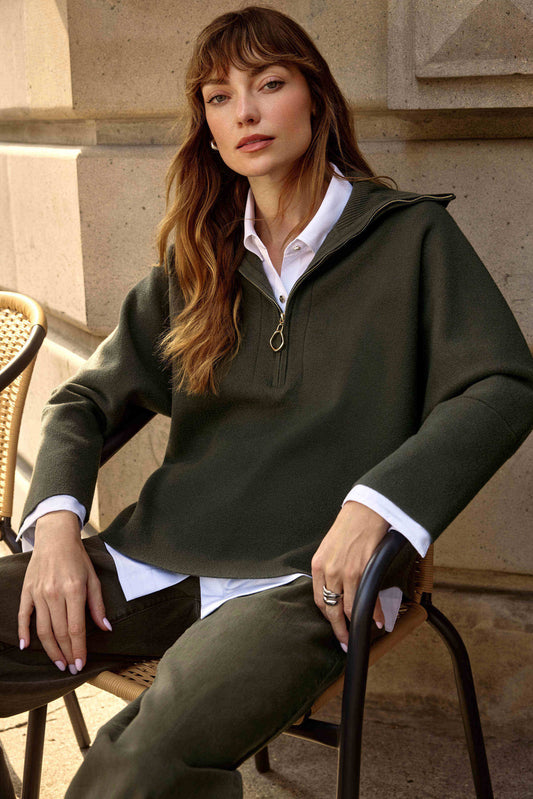 Sweater Knit Boxy Pullover With Zipped Collar
253963