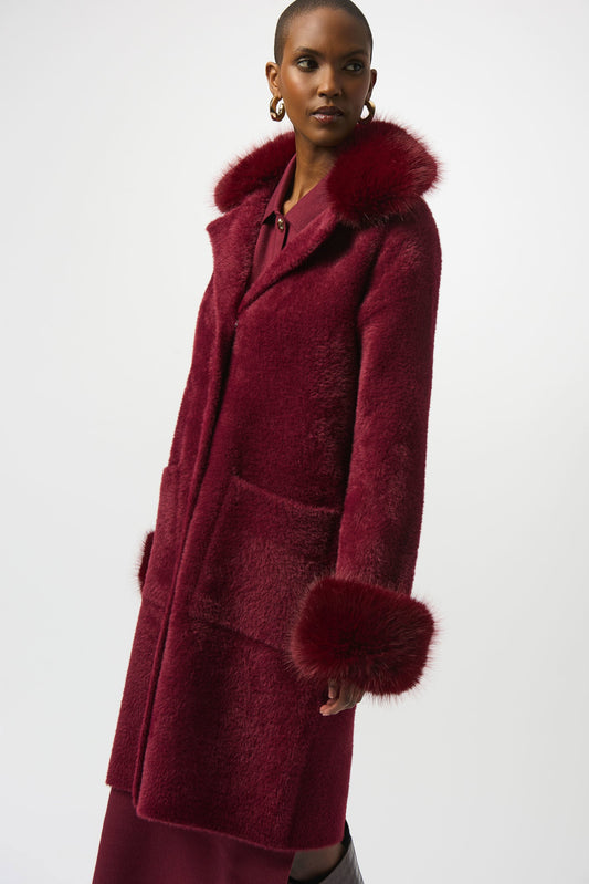 Feather Yarn and Faux Fur Sweater Coat
243923F25