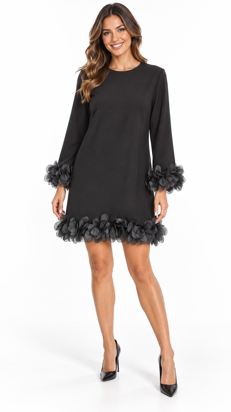 Ana Alcazar Black Floral Appliqué Dress