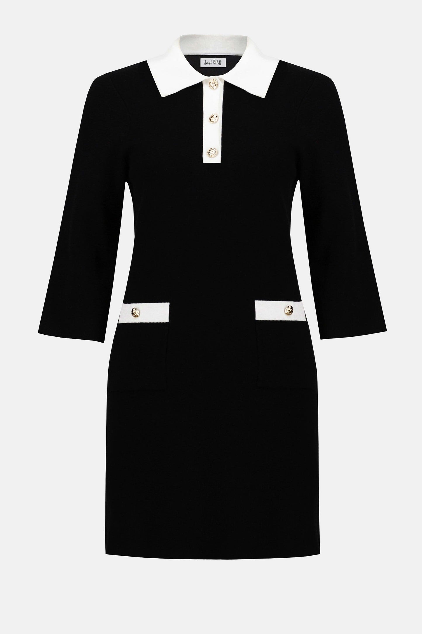 Knit Dress with Contrast Shirt Collar and Pockets
253995