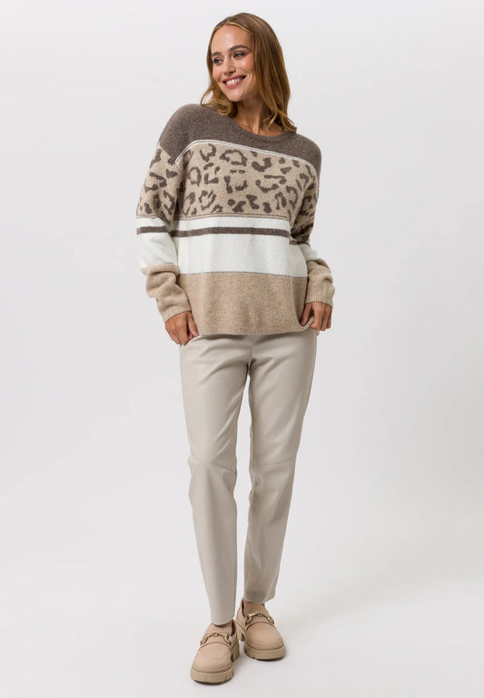Animal Print & Stripe Knit Sweater