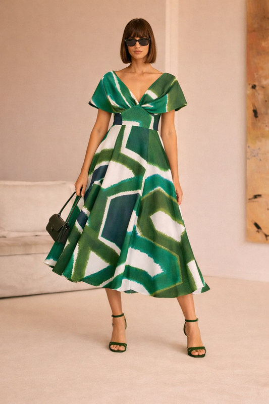 Carla Ruiz – Green Abstract Print Midi Dress 52542