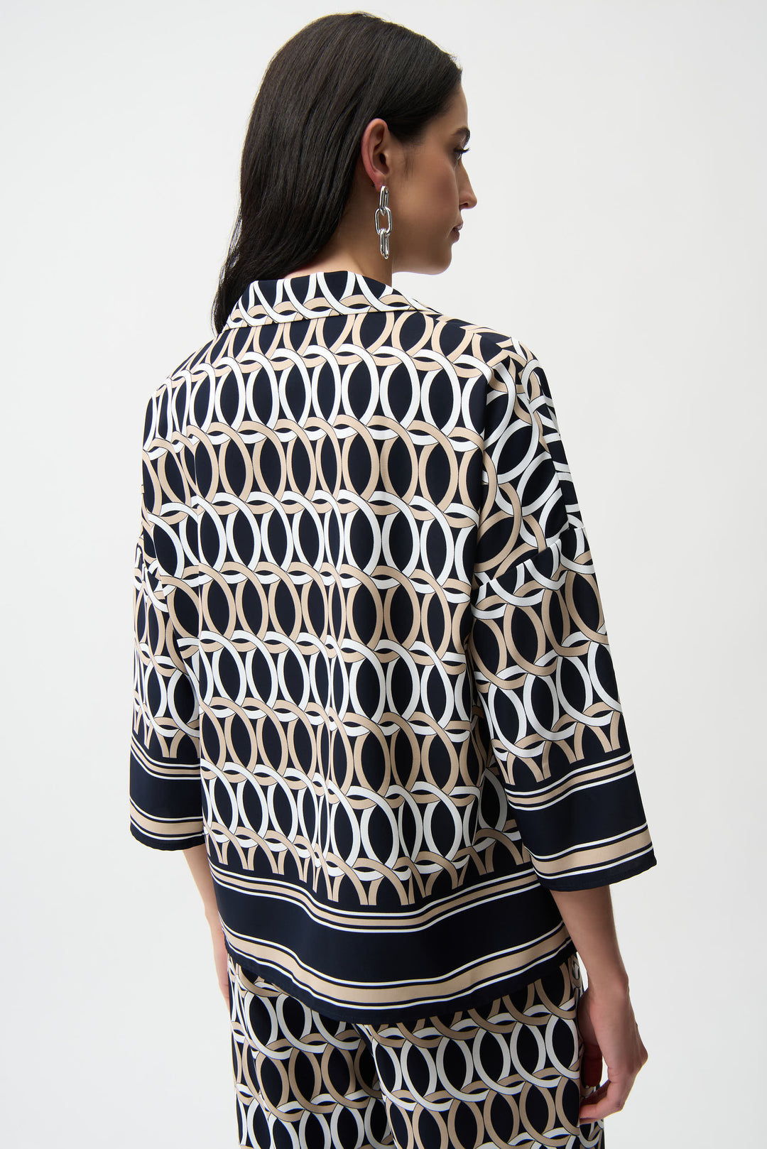 Joseph Ribkoff Geometric P rint Boxy Top With Shirt Collar Style 261057