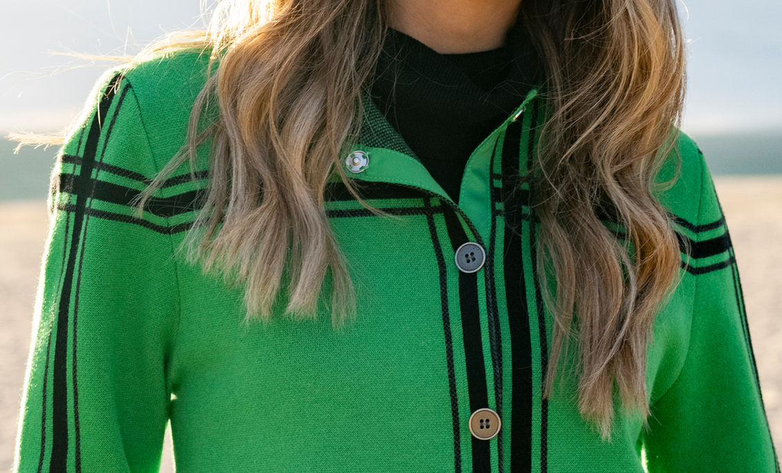 Marble Cropped Check Knit Jacket – Style 8111 (Green/Black)