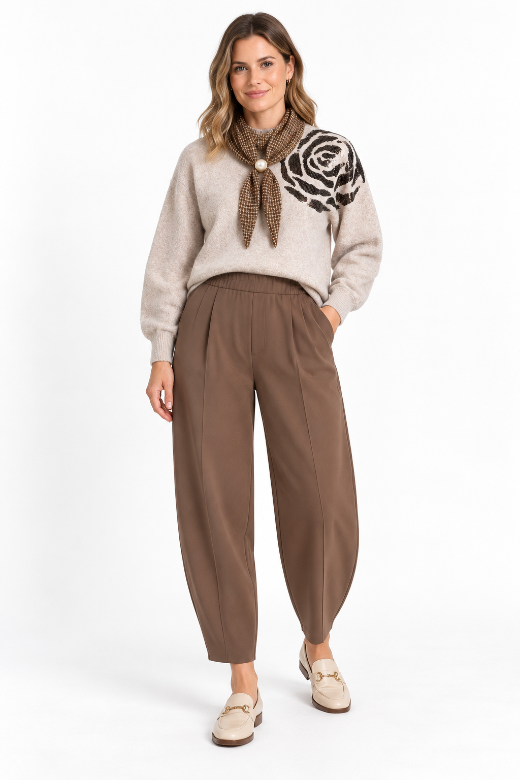 Darling Travel Fabric Barrel Trousers – Mocha