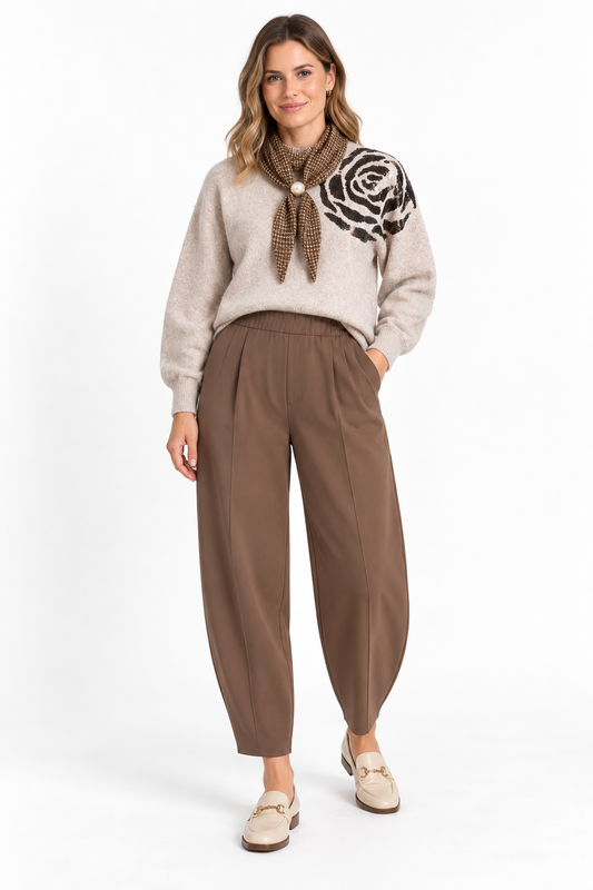 Darling Travel Fabric Barrel Trousers – Mocha