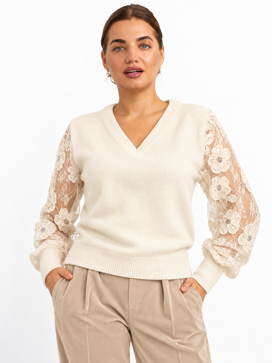 Becky Cream Lace Sleeve Jumper