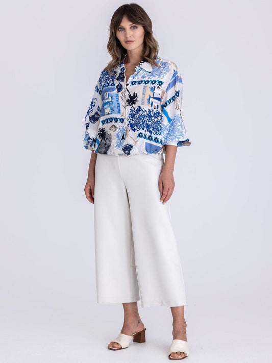 TUZZI cream wide leg trousers