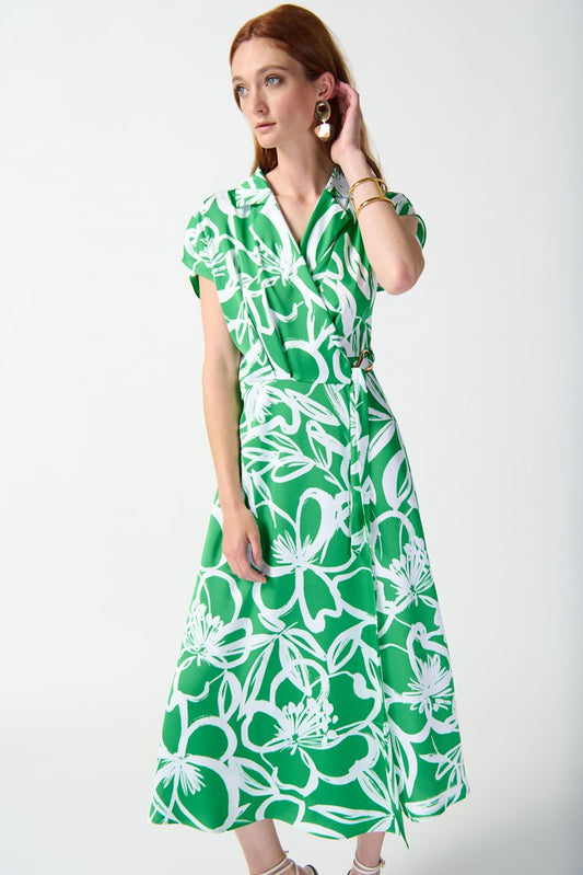 Joseph Ribkoff satin floral print wrap dress.242030