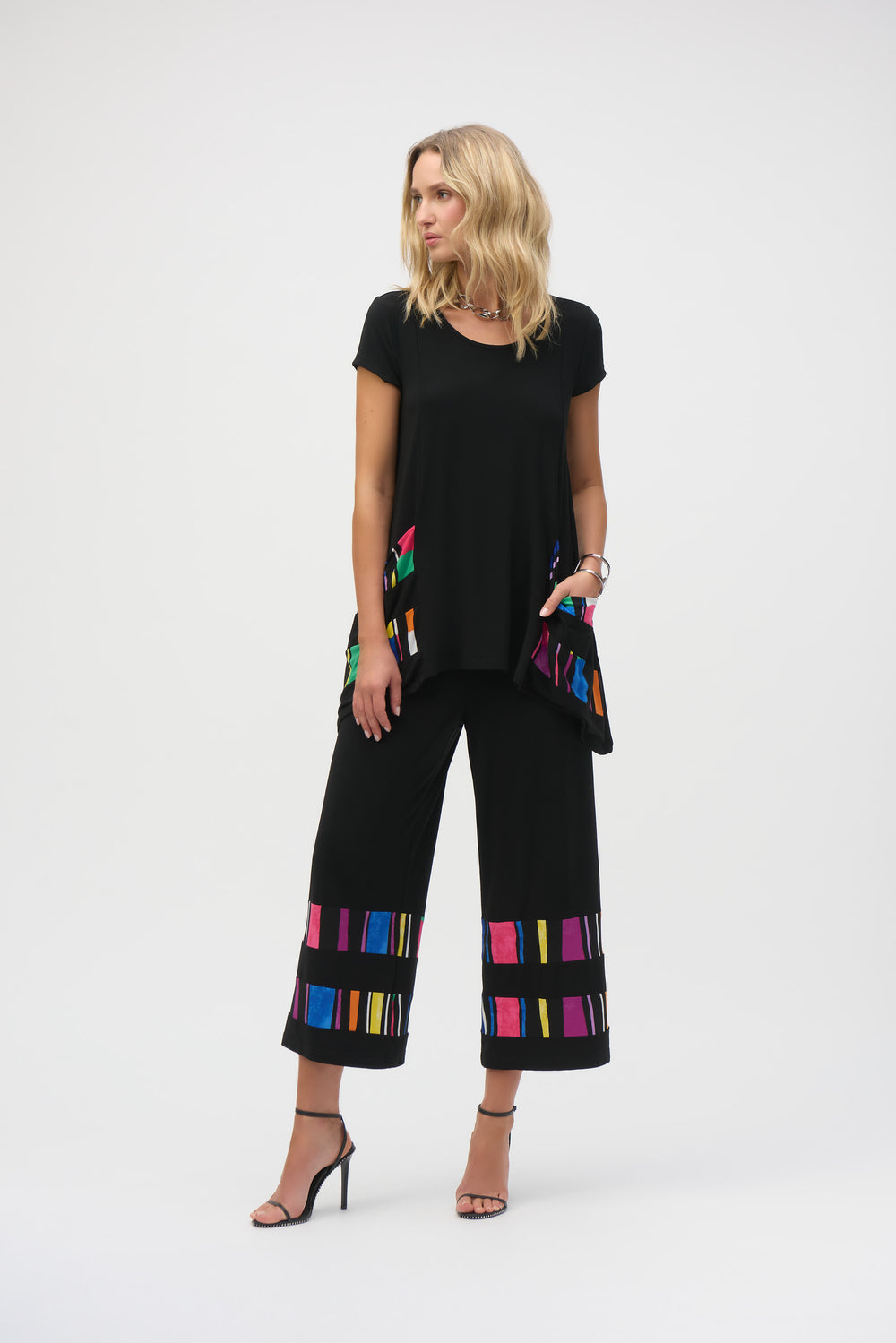 Joseph Ribkoff Silky Knit Stripe Print Culotte Pants 252051