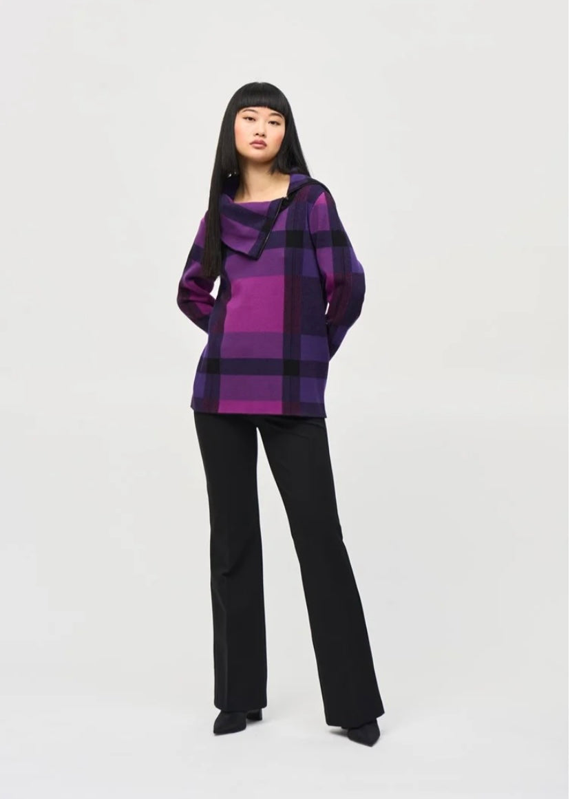 Plaid Jacquard Cowl Neck Sweater 243943