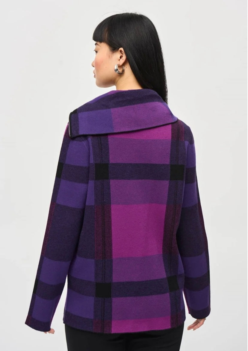 Plaid Jacquard Cowl Neck Sweater 243943