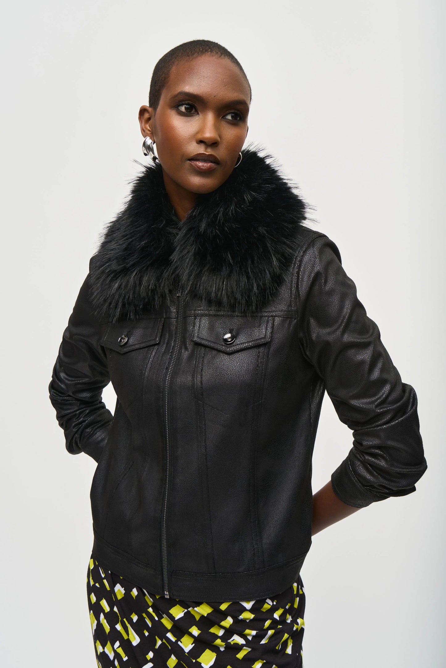 Faux Fur Collar Suede Jacket 243907