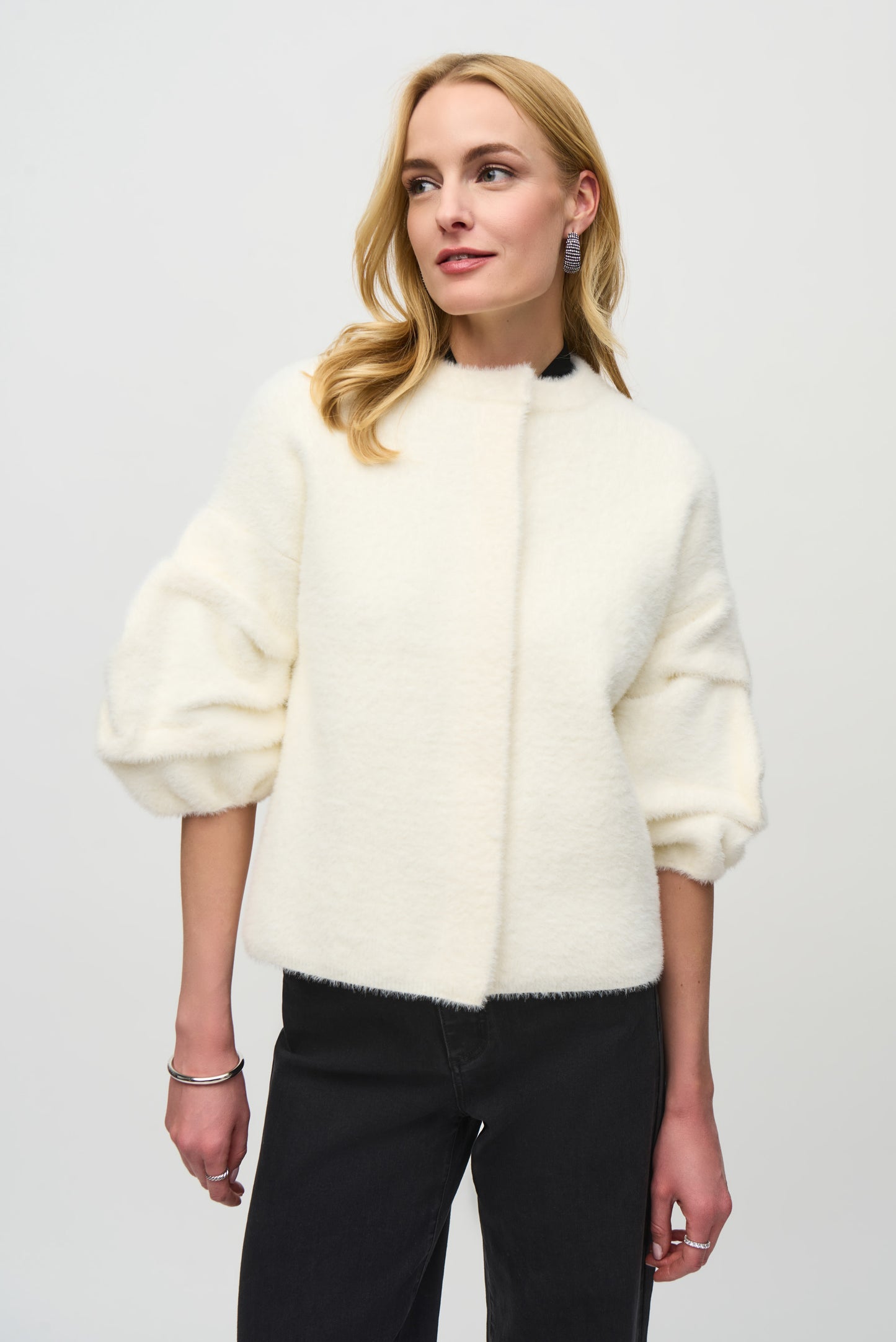 Sweater Knit Puff Sleeve Jacket 244931