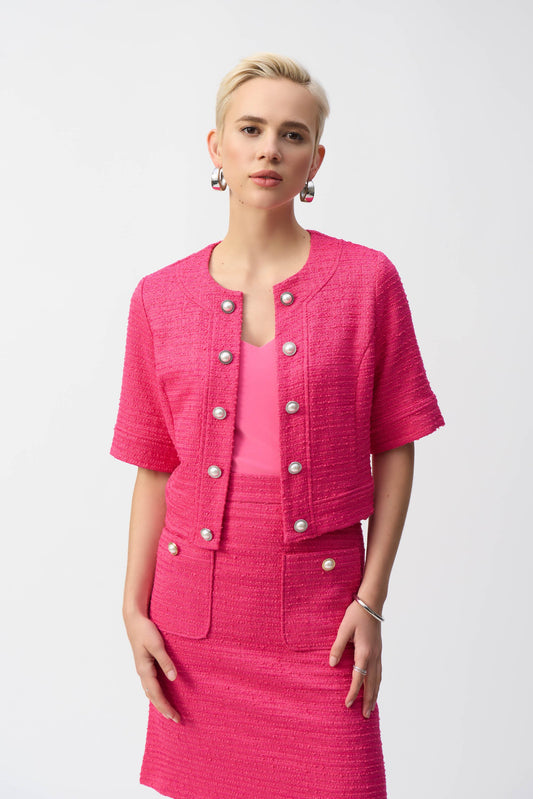 Joseph Ribkoff Bouclé Cropped Jacket With Decorative Buttons