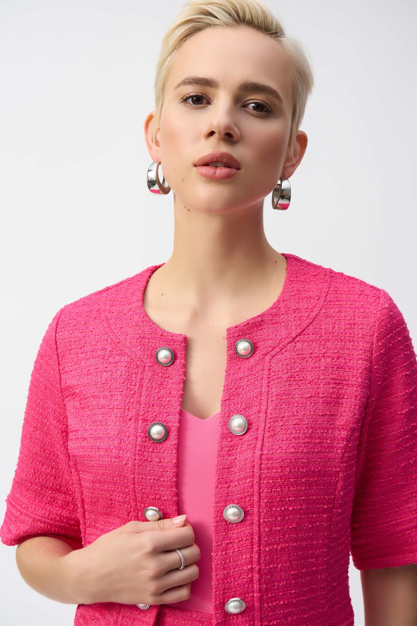 Joseph Ribkoff Bouclé Cropped Jacket With Decorative Buttons