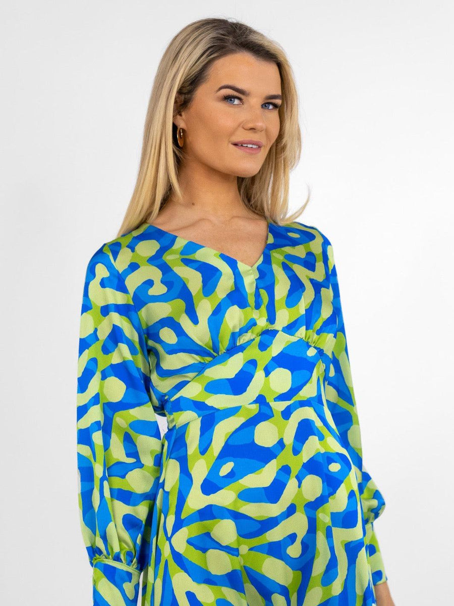 Kate and Pippa blue/lime birkan dress