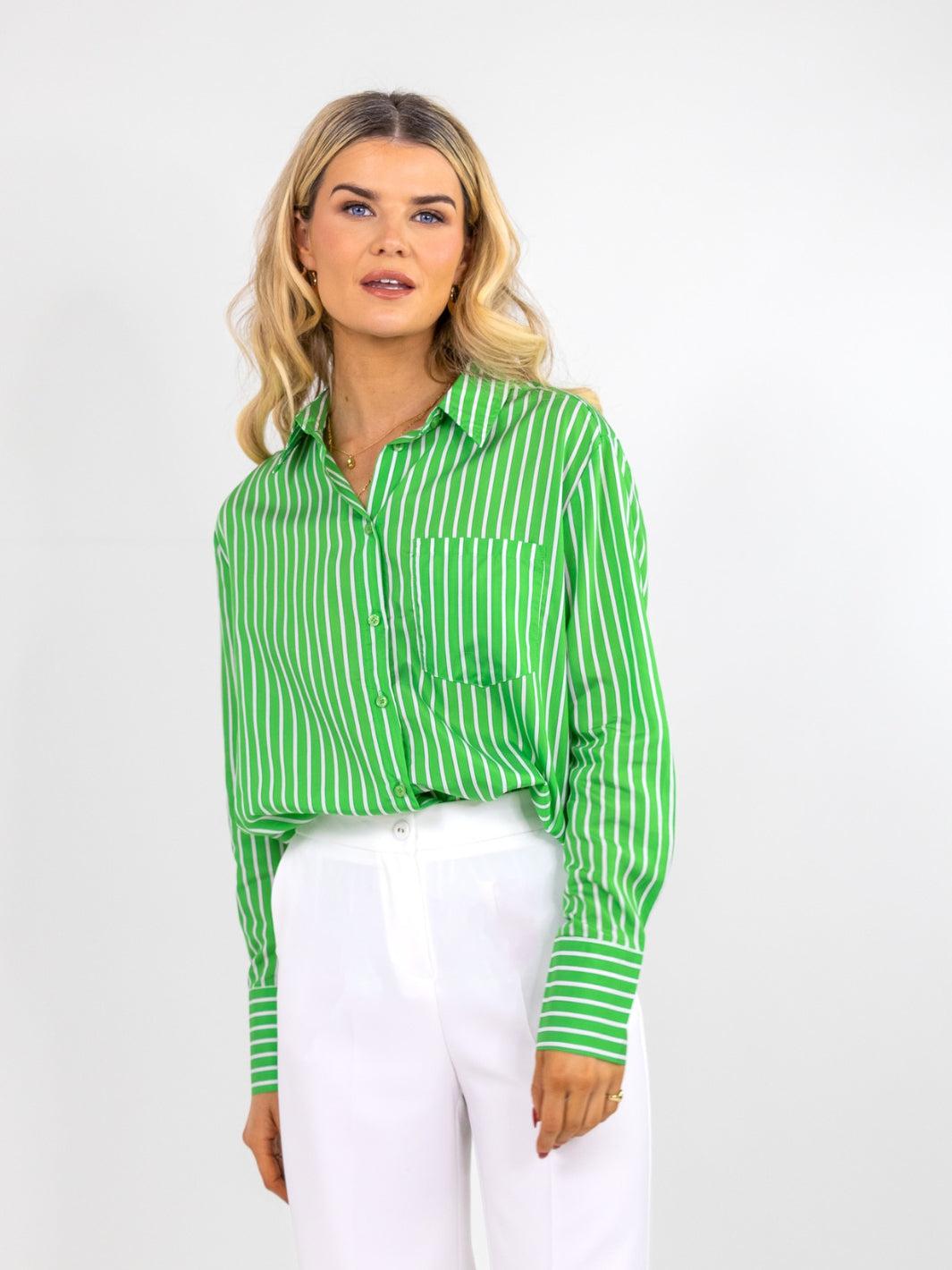 Oxford green striped shirt