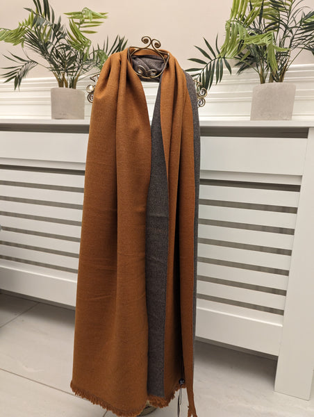 Milly tan/grey double sided scarf