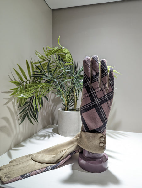 Tartan soft pink/grey gloves