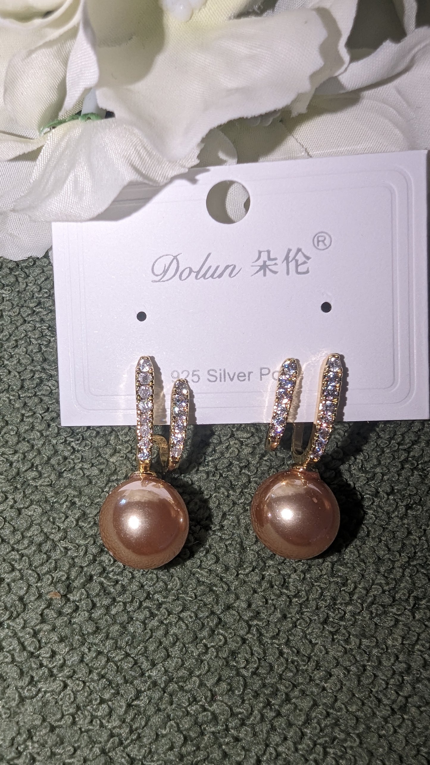 Double diamante pearl earrings