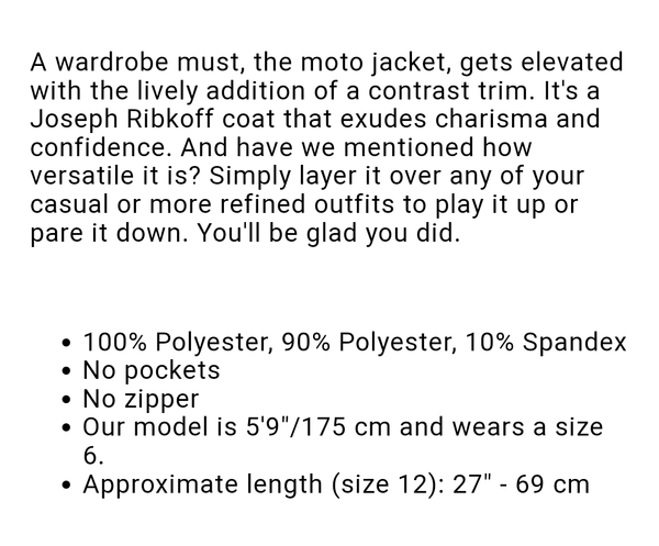 Joseph ribkoff black/white leatherette jacket.