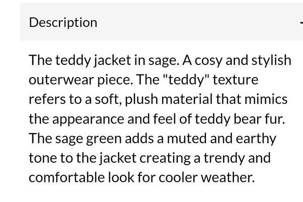 Rose sage teddy jacket