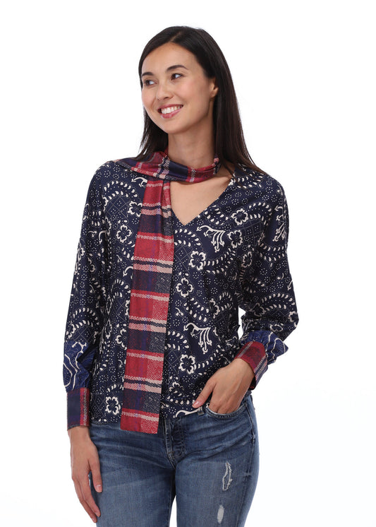 K design navy  top with neck scarf