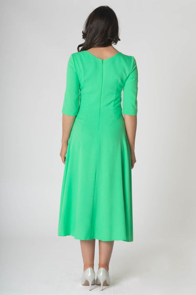 Porsha dress with round neck and contrast lining . Green/pink