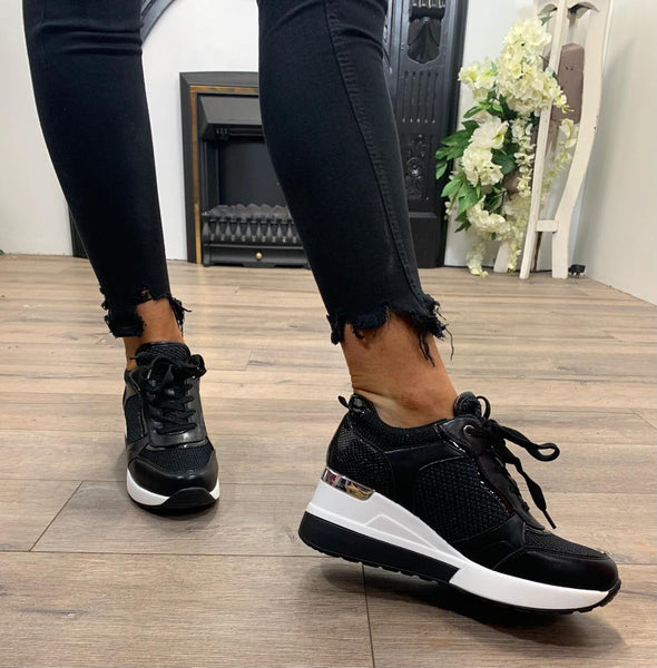 Black wedge decollage trainors
