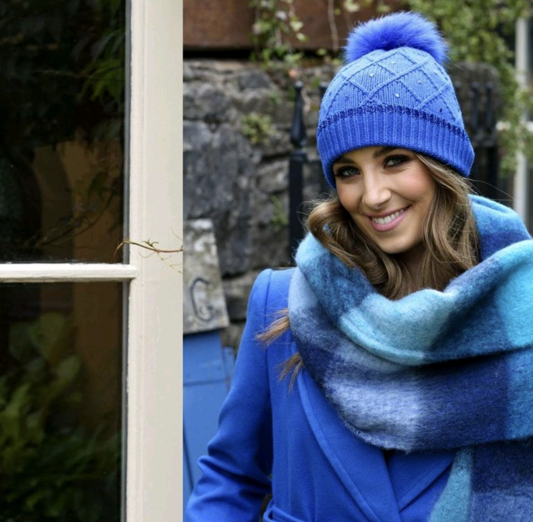 Royal blue pom pom hat