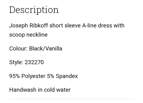 Joseph ribkoff 063924 black and vanilla dress